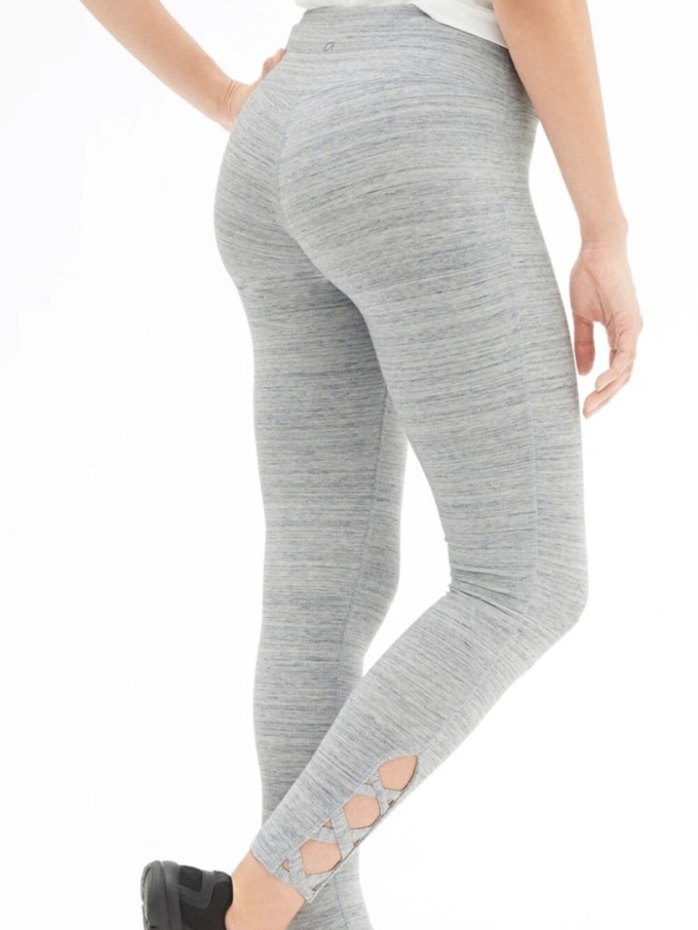 GAP Heather Gray Performance Cotton Leggings with Side Lattice, Size Large